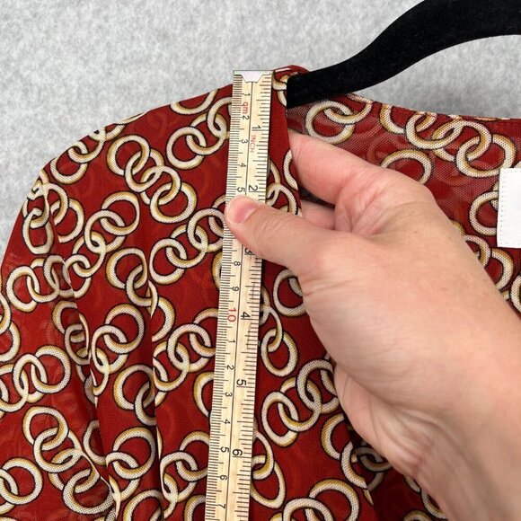 Cabi Ringleader Wrap Top Size S Red Signet Chain Print Mesh Long Sleeve 3951 - Picture 8 of 11